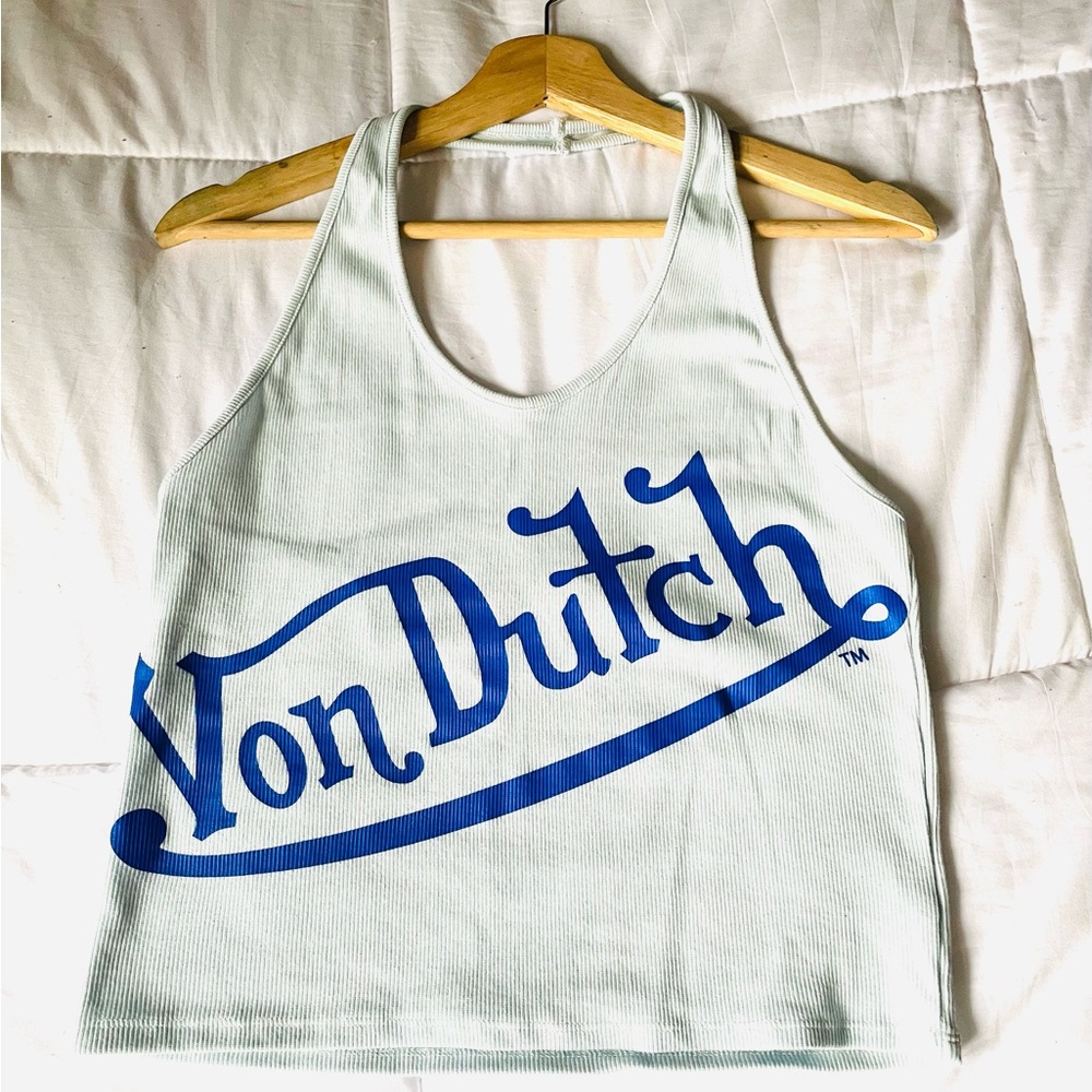 Von Dutch Baby Blue Halter Tank Top with Blue Logo